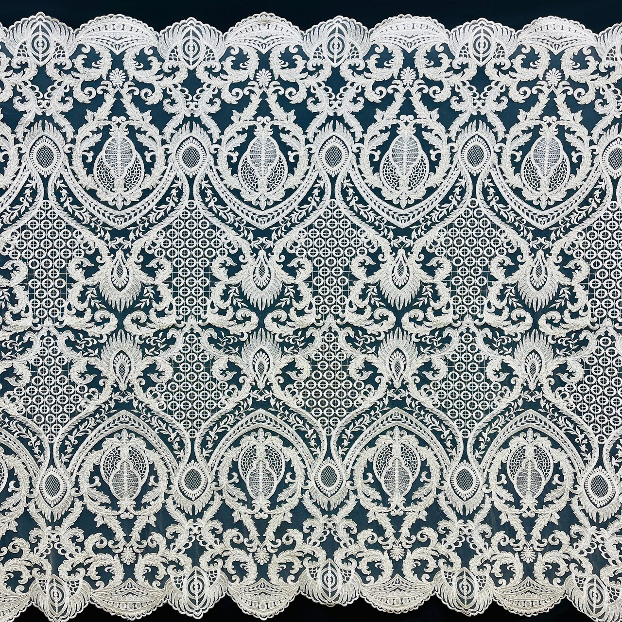 1 Yard Exquisite Beaded Corded Bridal Lace Embroidery on Durable Polyester Mesh 54" Wide